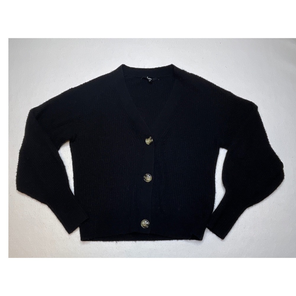 Quince Women Cardigan Merino Wool Alpaca Blend Ribbed Knit Small Black